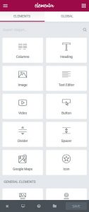 Elementor editor pane