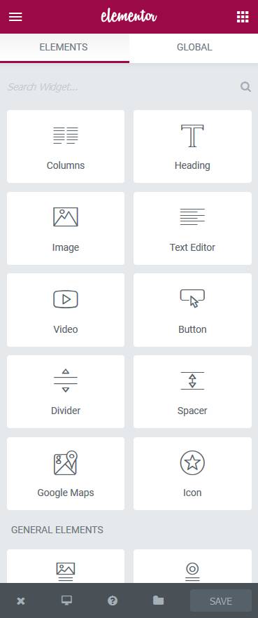 Elementor editor pane Elementor editor pane