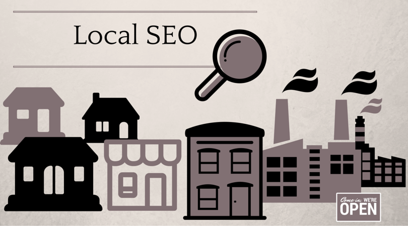 Local SEO mit Lupe, Unternehmen und Ladengeschäfte