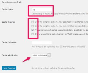 Einstellungen im Cache-Enabler Plugin für WordPress