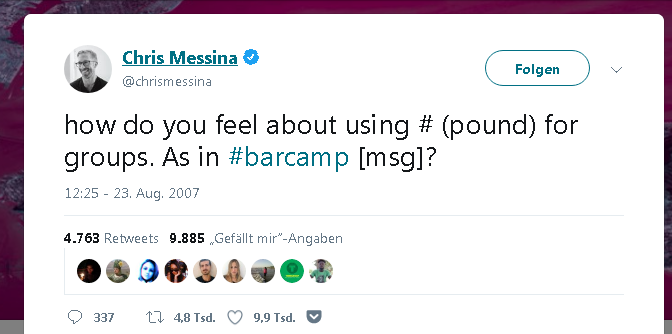 Chris Messina Hashtag auf Twitter Geschichte